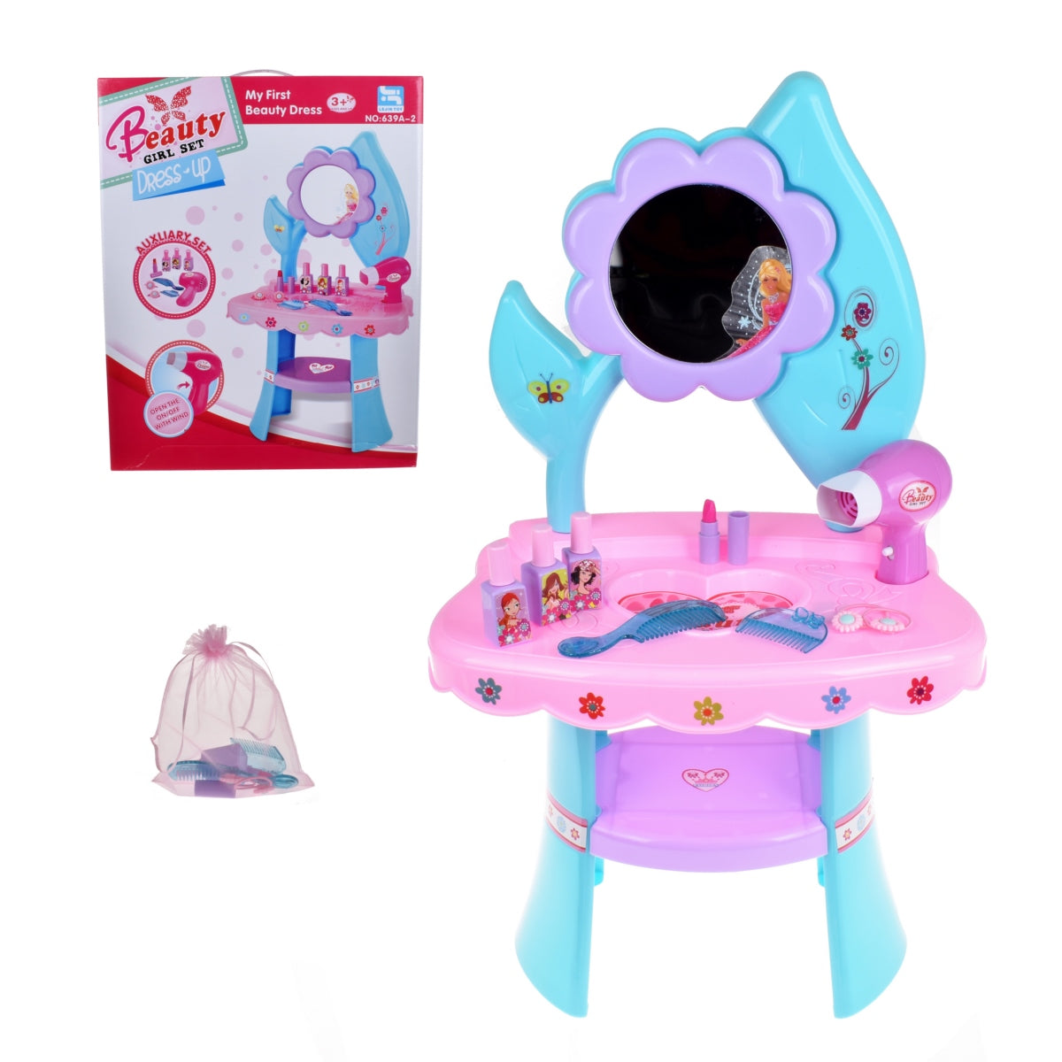 Tocador Pedestal De 63X36X24 Cms Con Secador Y Accesorios Categoría: Cosméticos y belleza Tipo producto: Juguetes de profesiones y roles