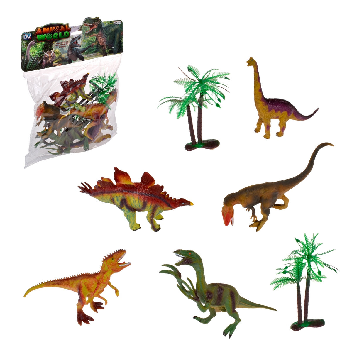 Set 5 Dinosaurios Y Accesorios En Bolsa