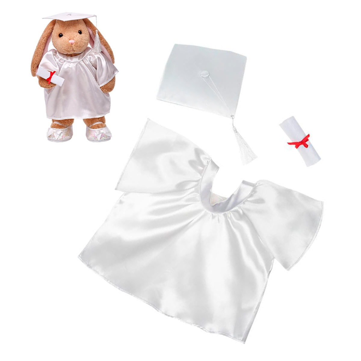 Capa Y Birrete Graduacion Blanco Mas Diploma Build-A-Bear