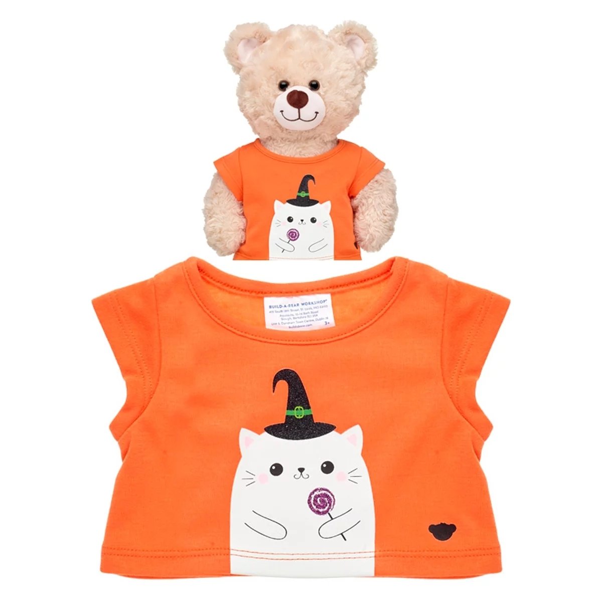 Polera Naranja Gatita Bruja Halloween Build-A-Bear