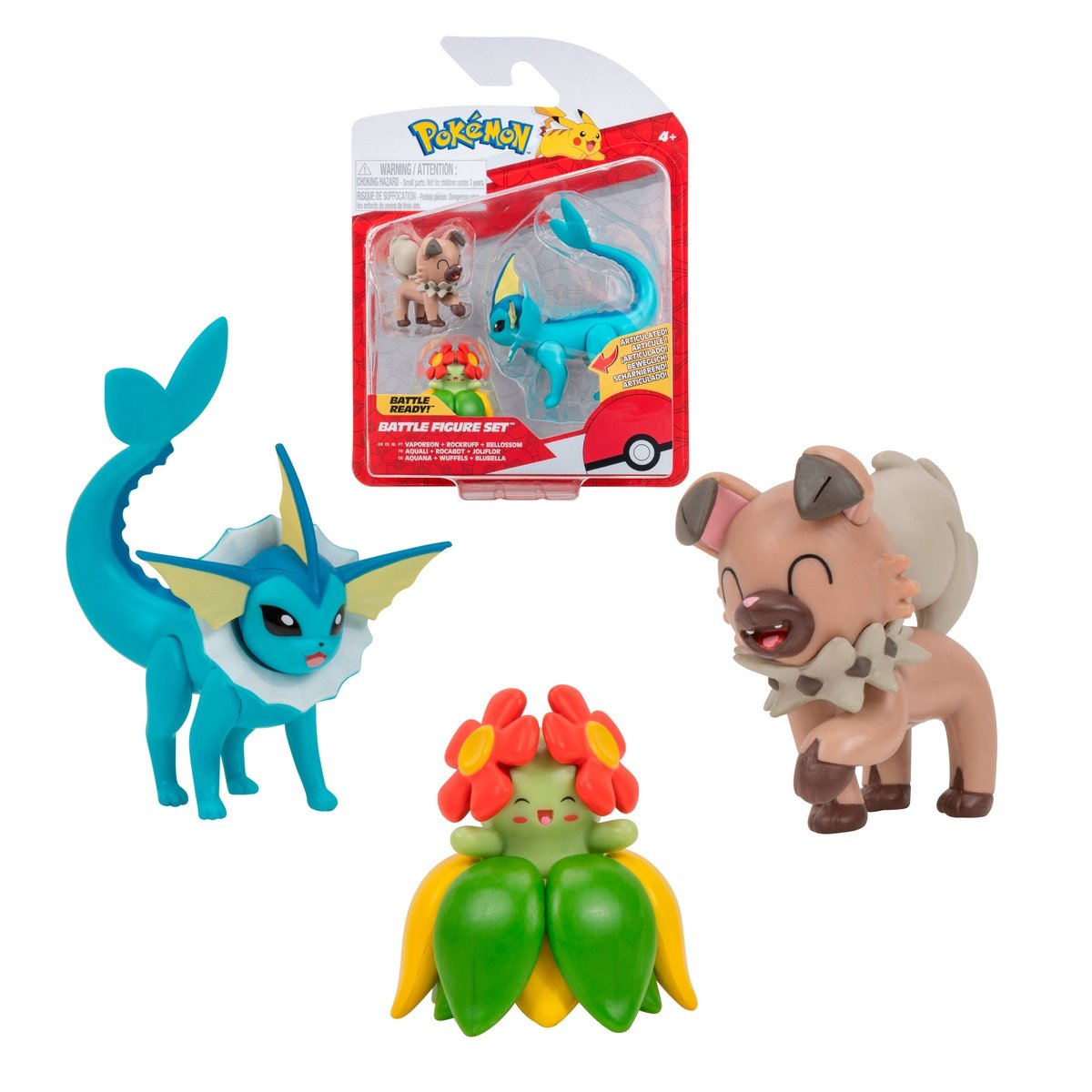 Pack 3 Figuras De 5 A 8 Cm. Pokemon - Rockruff - Bellossom - Vaporeon