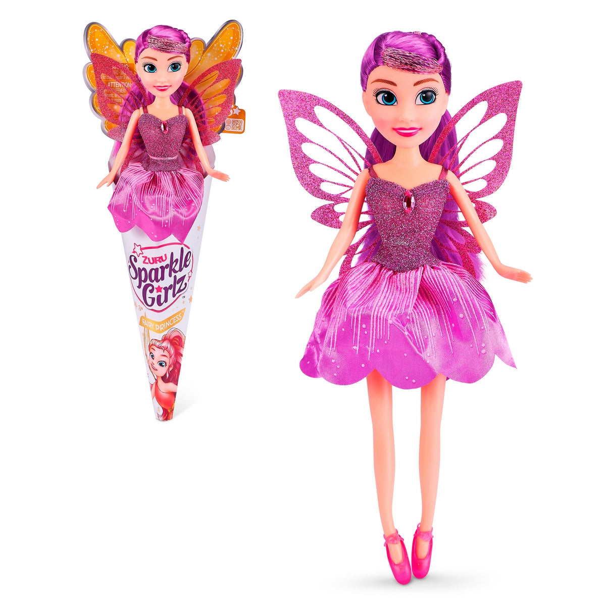 Muñeca Hada De 27 Cms En Cono Sparkle Girlz De Zuru - Morada