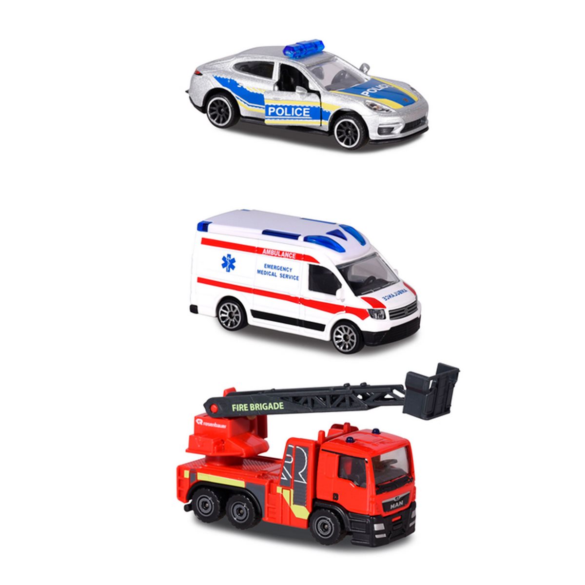 Majorette Emergencia Set 3 Autos - Police Blanco