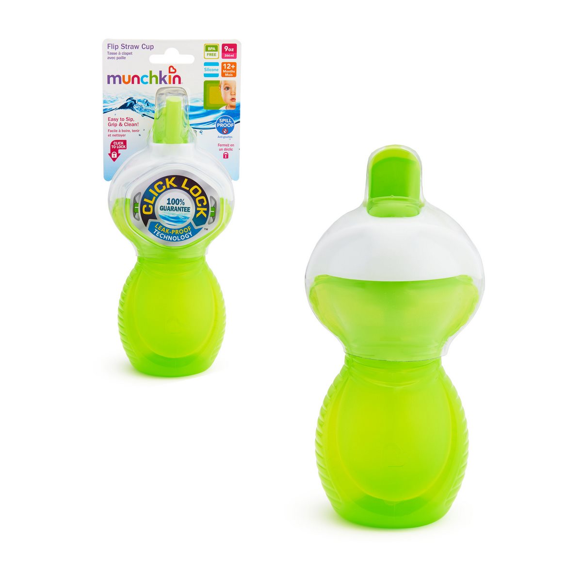 Vaso Antiderrame C/Bombilla Flip Click & Lock 260Ml Munchkin - Verde Categoría: Sillas y accesorios Tipo producto:  Vasitos para bebés
