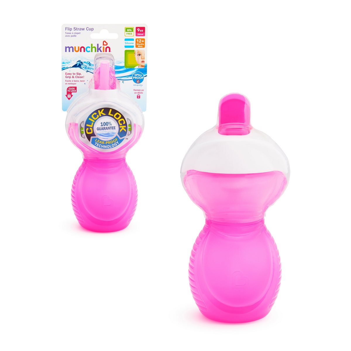 Vaso Antiderrame C/Bombilla Flip Click & Lock 260Ml Munchkin - Rosado Categoría: Sillas y accesorios Tipo producto:  Vasitos para bebés
