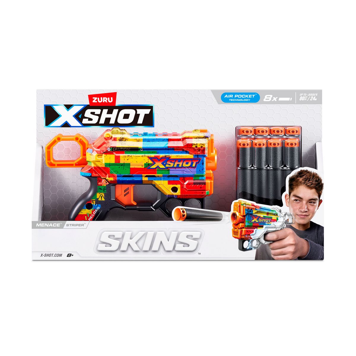 Lanza Dardos Menace Skins Con 8 Dardos X-Shot - Striper