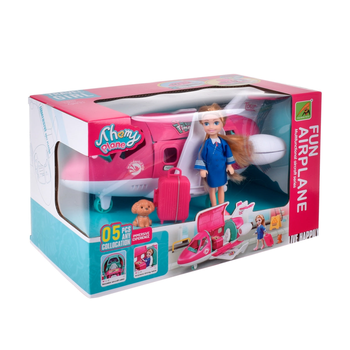Playset Avion Con Muñeca Y Mascota Y Accesorios