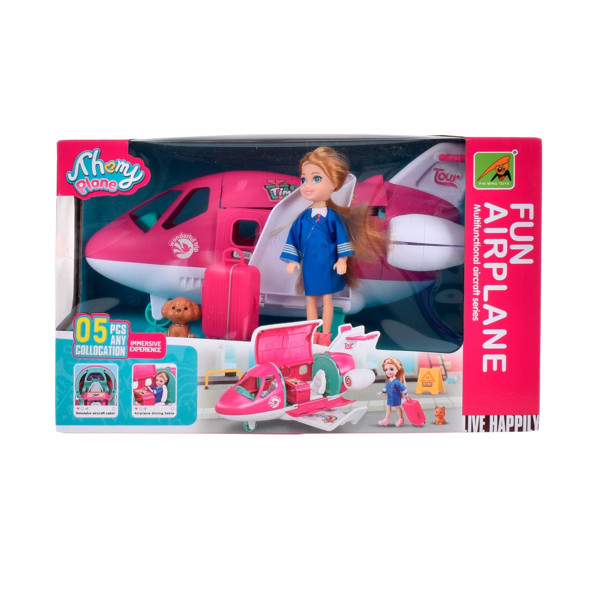Playset Avion Con Muñeca Y Mascota Y Accesorios