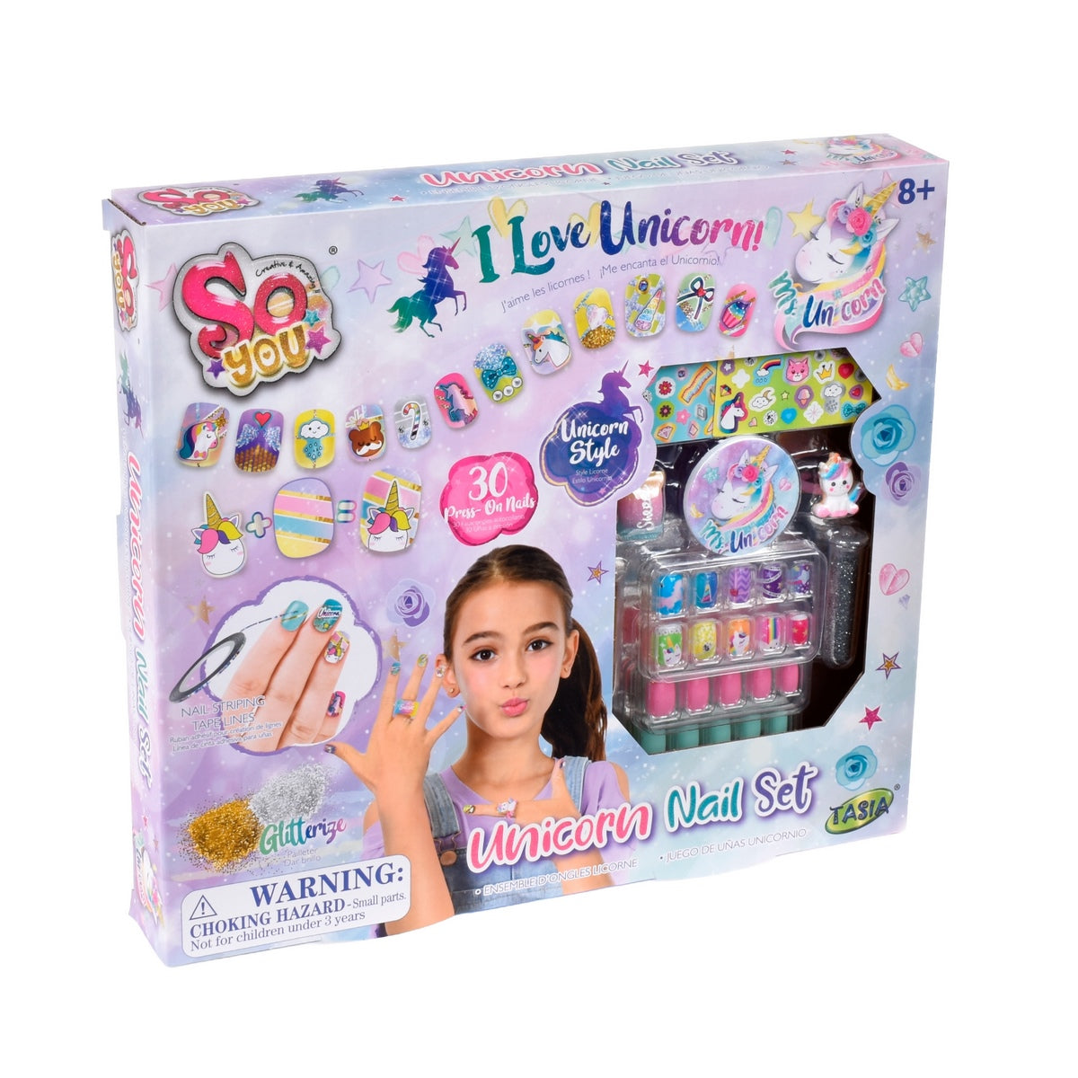 Set 30 Uñas Adhesivas Con Diseños Brillos Stickers Y Anillos