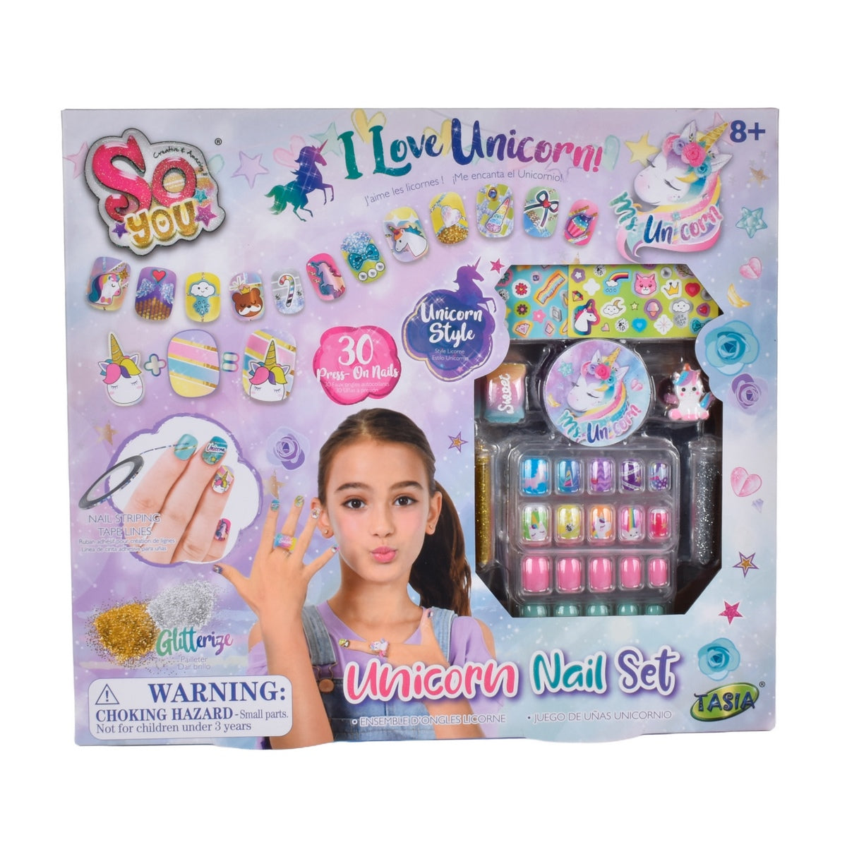 Set 30 Uñas Adhesivas Con Diseños Brillos Stickers Y Anillos