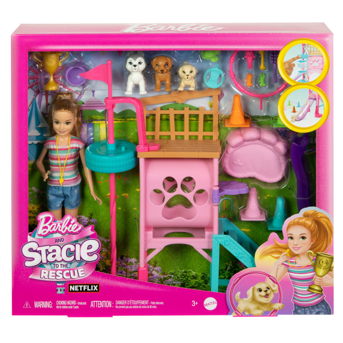 Barbie Set Juego Stacie Al Rescate Entrenadora Cachorritos