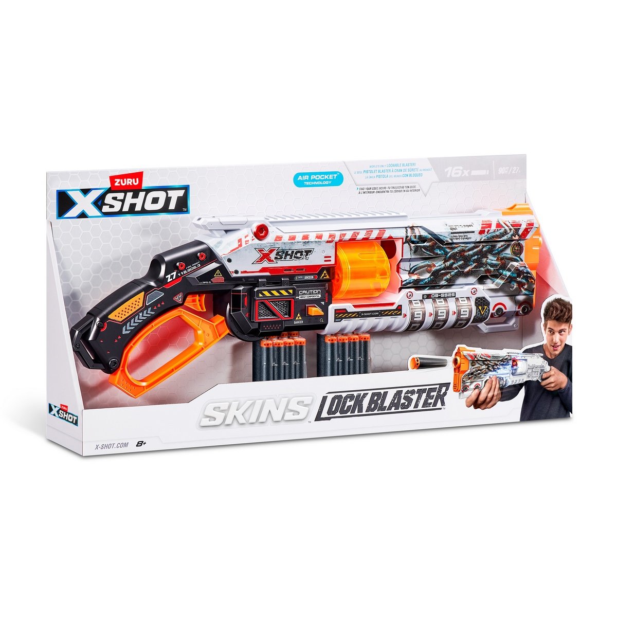 Lanza Dardos Menace Skins Lock Gun Con 16 Dardos X-Shot