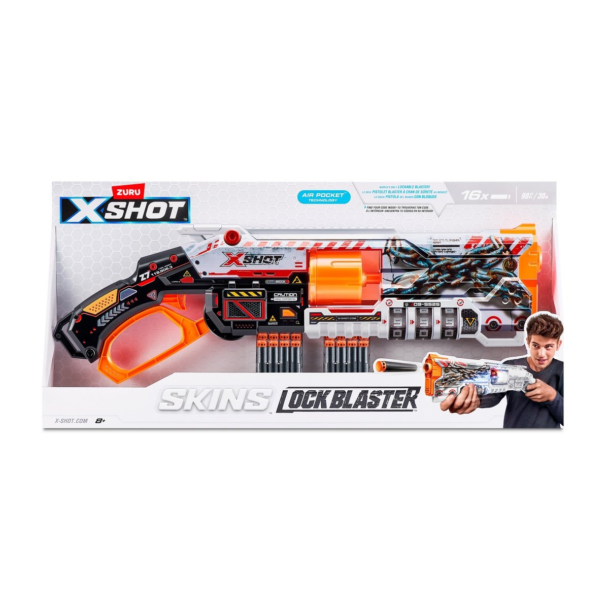 Lanza Dardos Menace Skins Lock Gun Con 16 Dardos X-Shot
