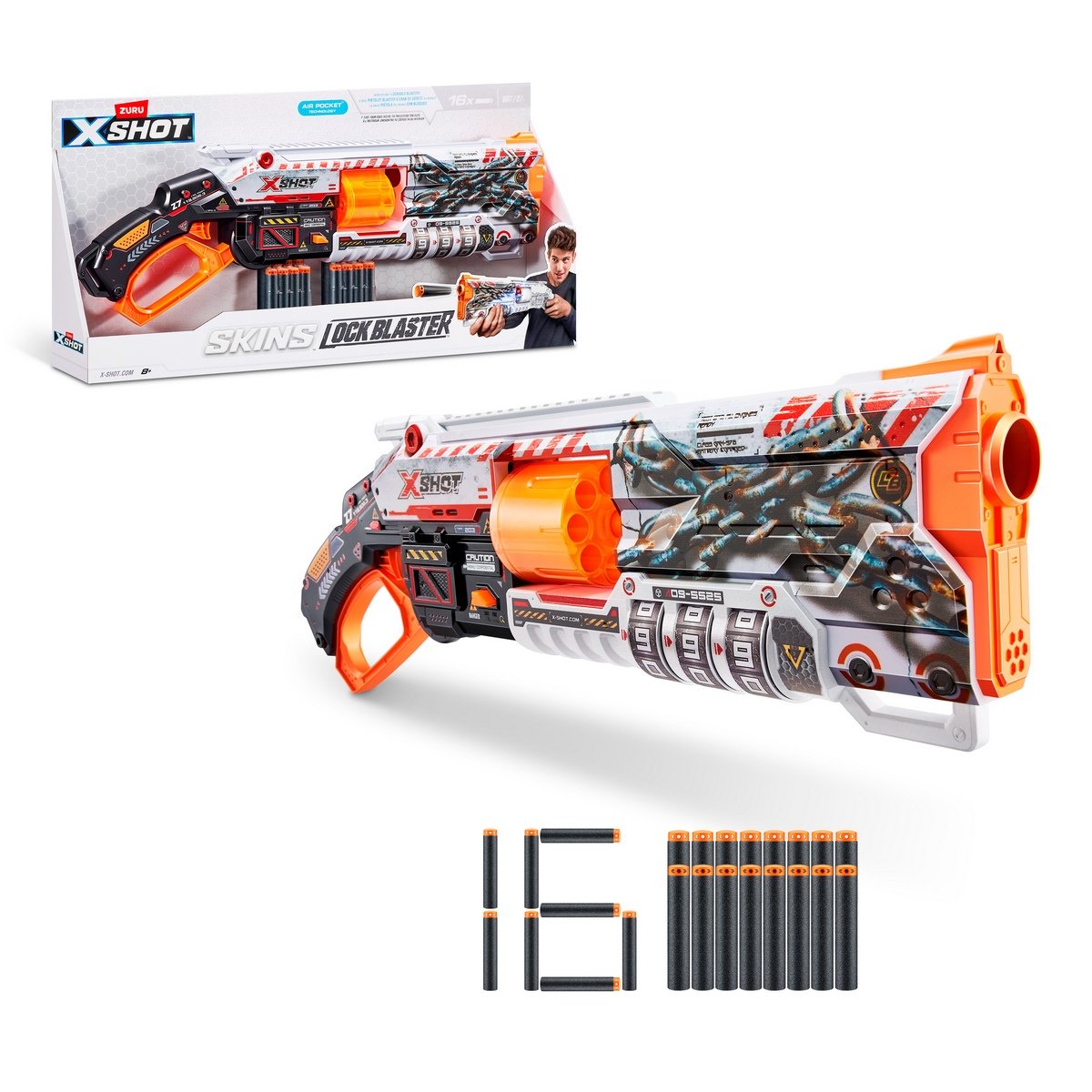 Lanza Dardos Menace Skins Lock Gun Con 16 Dardos X-Shot Categoría: Lanzadores dardos - agua y más Tipo producto: Armas y artilugios de juguete