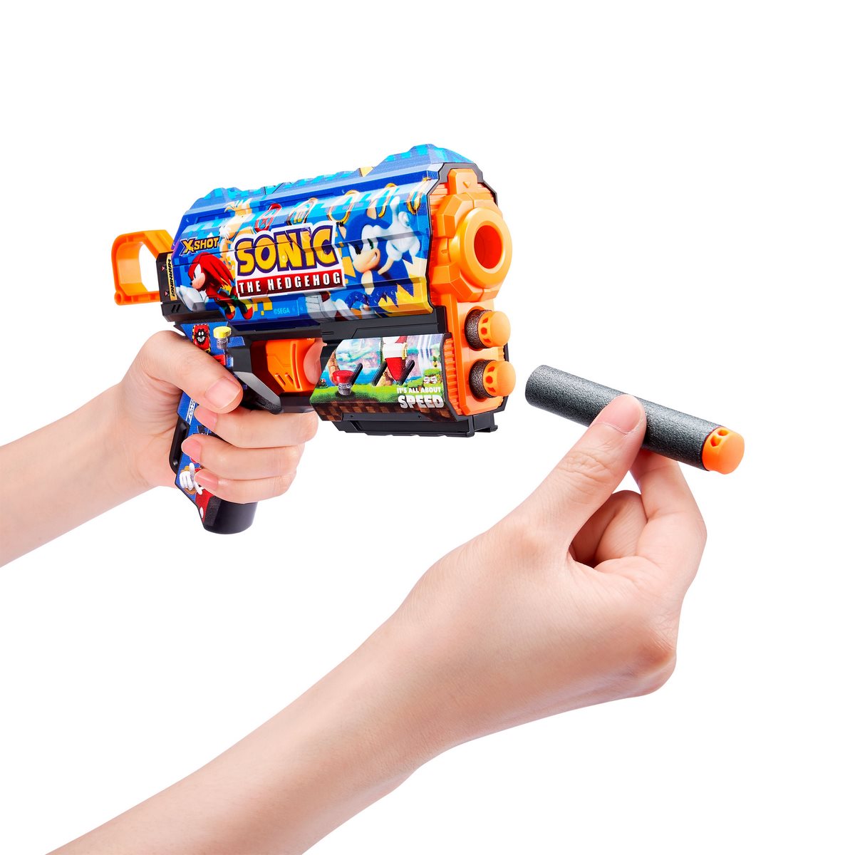 Lanza Dardos Flux Skins Sonic Con 8 Dardos X-Shot - Mega Sonic