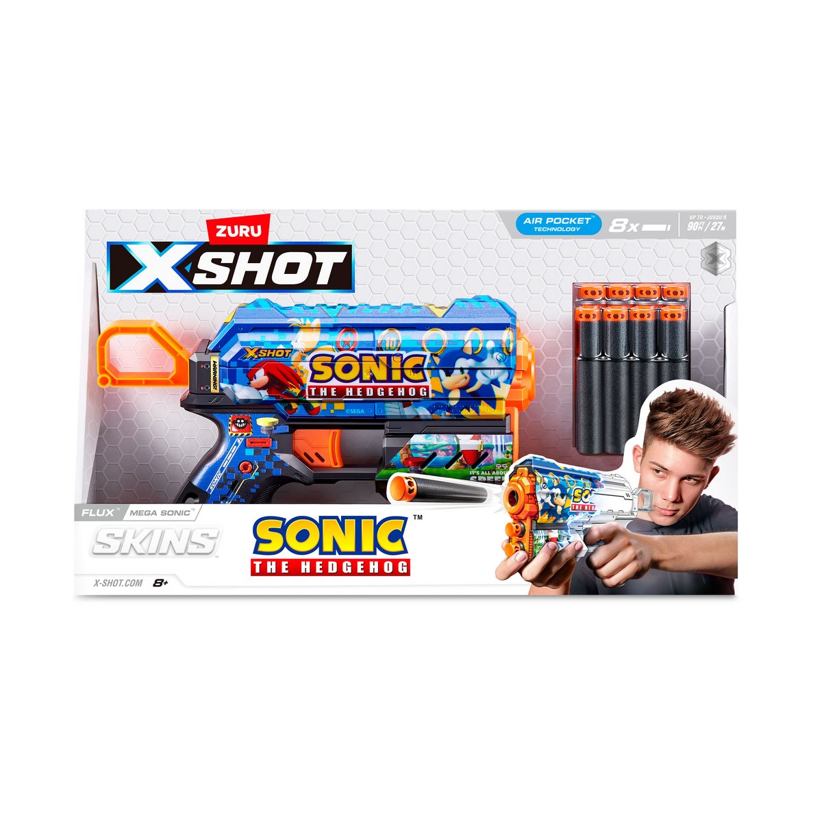 Lanza Dardos Flux Skins Sonic Con 8 Dardos X-Shot - Mega Sonic