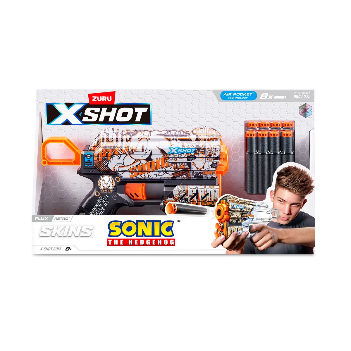 Lanza Dardos Flux Skins Sonic Con 8 Dardos X-Shot - Retro