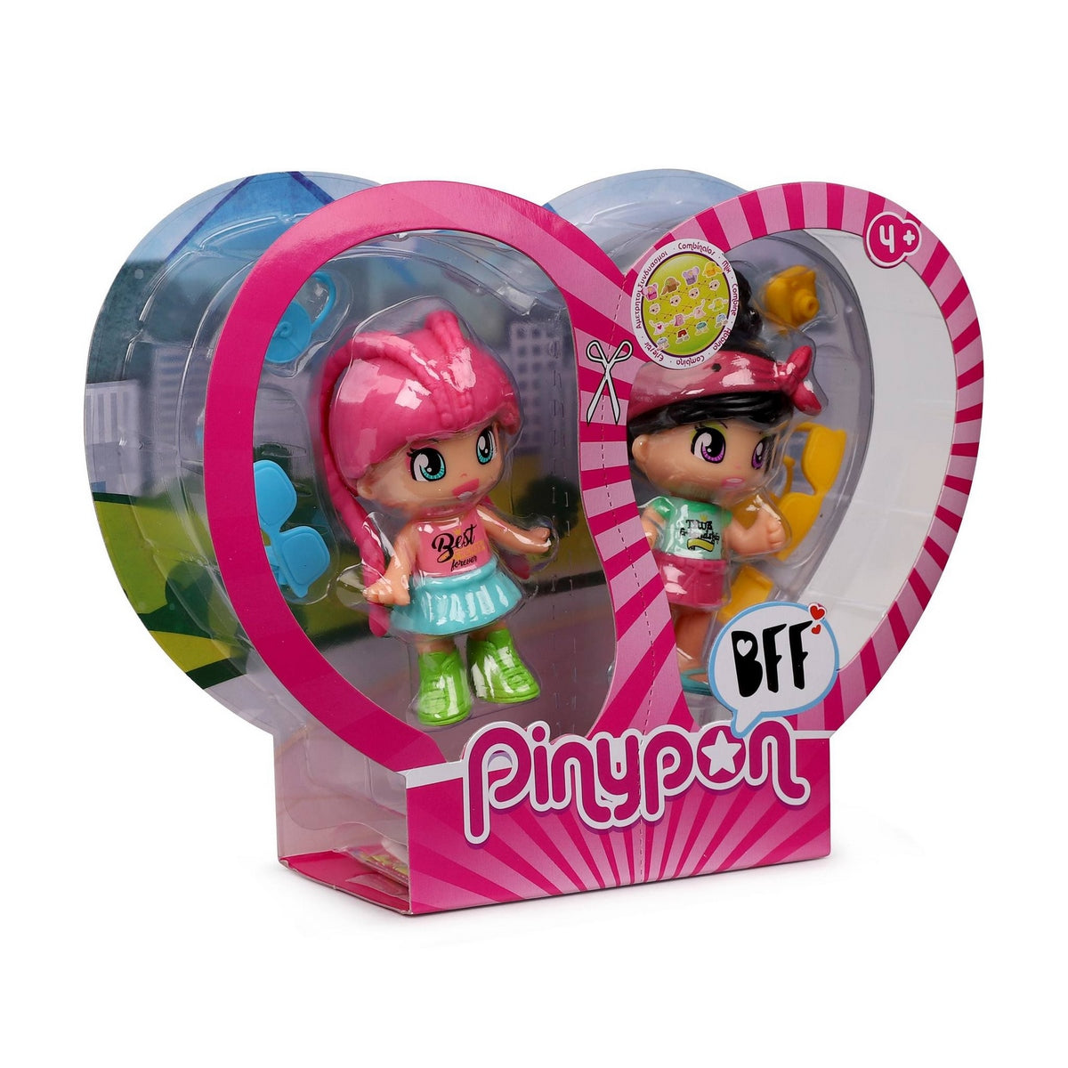 Pack 2 Muñecas Mejores Amigas Pinypon - Cabello Negro Y Cabello Rosado