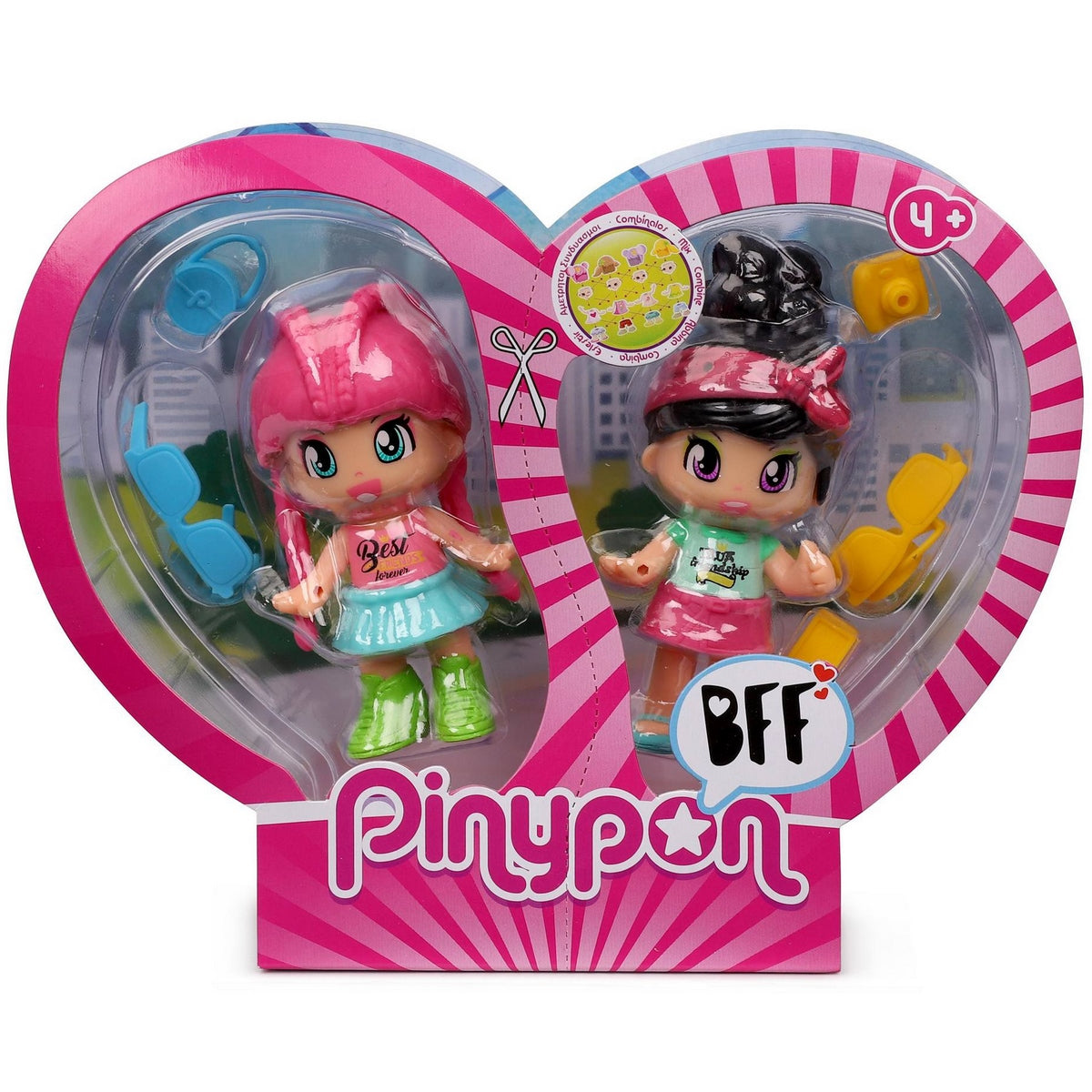 Pack 2 Muñecas Mejores Amigas Pinypon - Cabello Negro Y Cabello Rosado