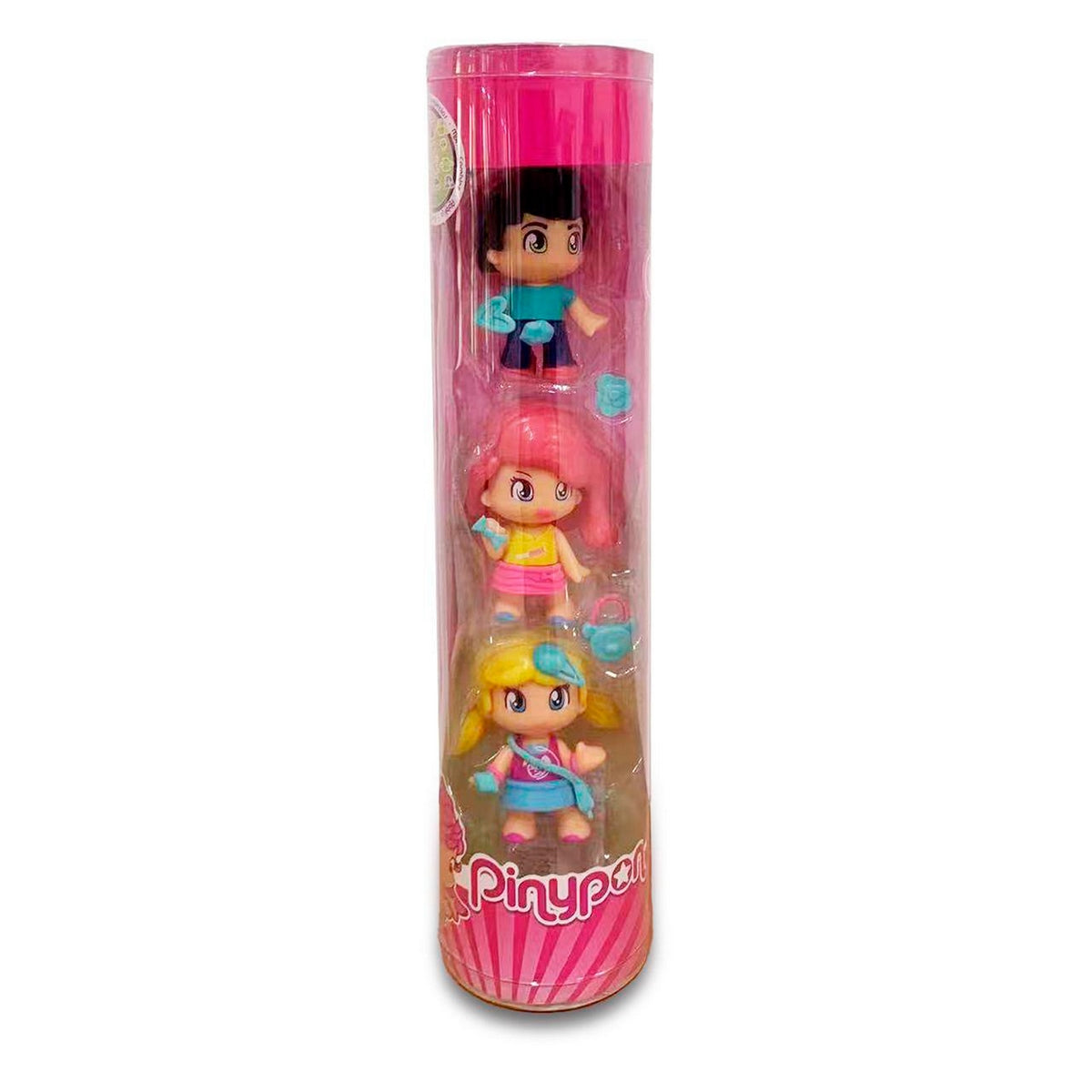 Pack 3 Muñecas En Tubo Pinypon - Cabello Negro