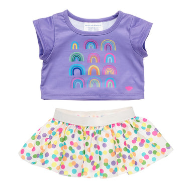 Set Falda Blanca Y Polera Arcoiris Morada Build-A-Bear
