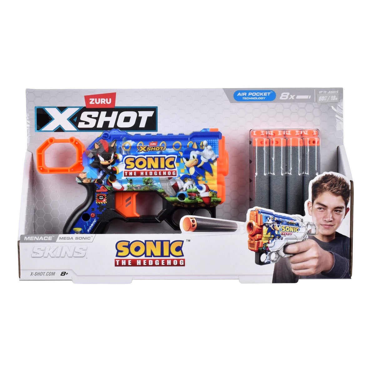 Lanza Dardos Skin Menace Sonic Con 8 Dardos X-Shot - Mega Sonic