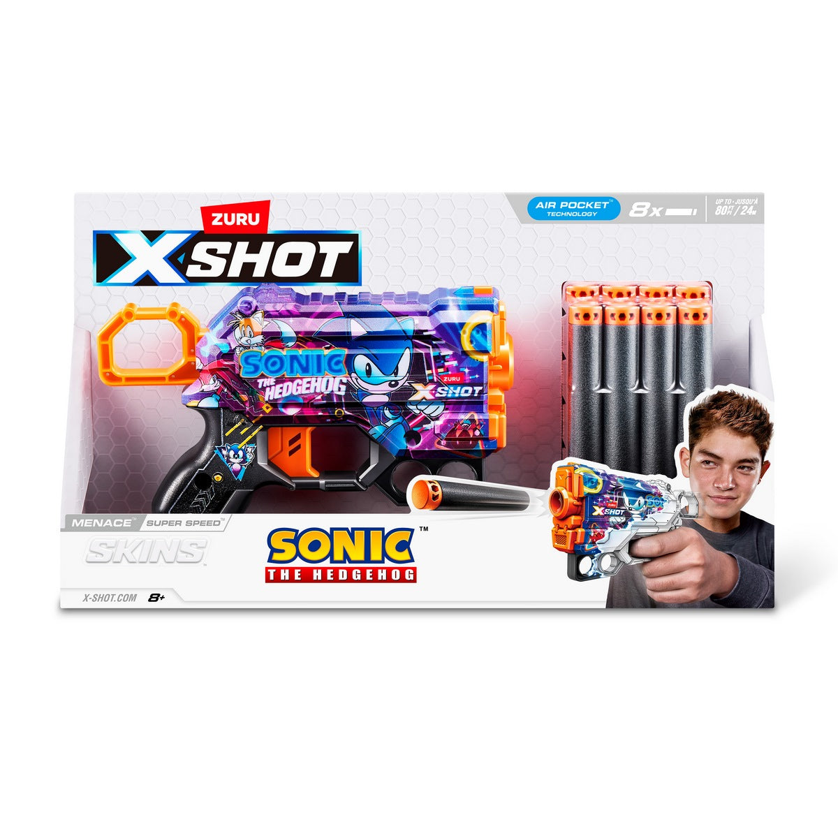 Lanza Dardos Skin Menace Sonic Con 8 Dardos X-Shot - Super Speed