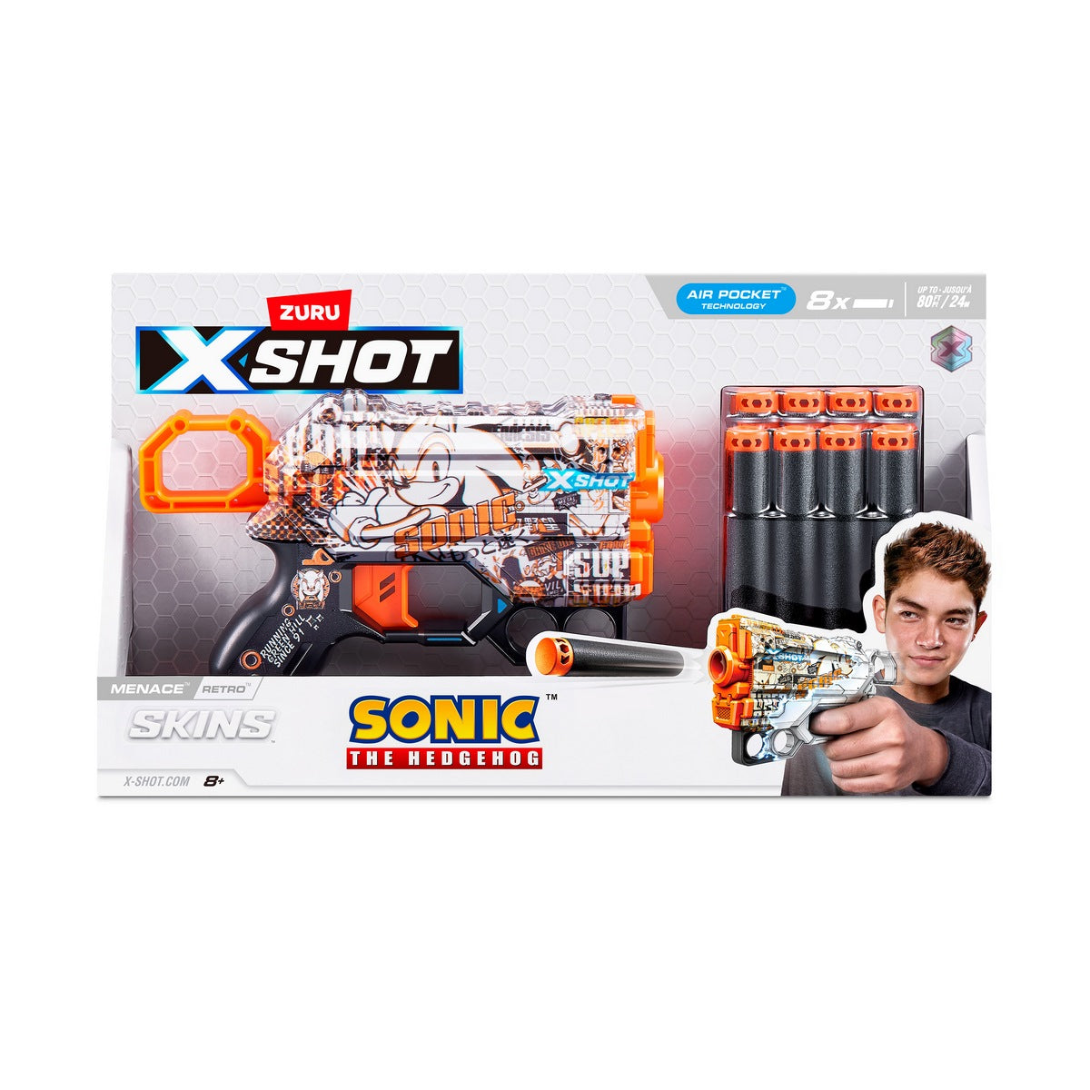 Lanza Dardos Skin Menace Sonic Con 8 Dardos X-Shot - Retro