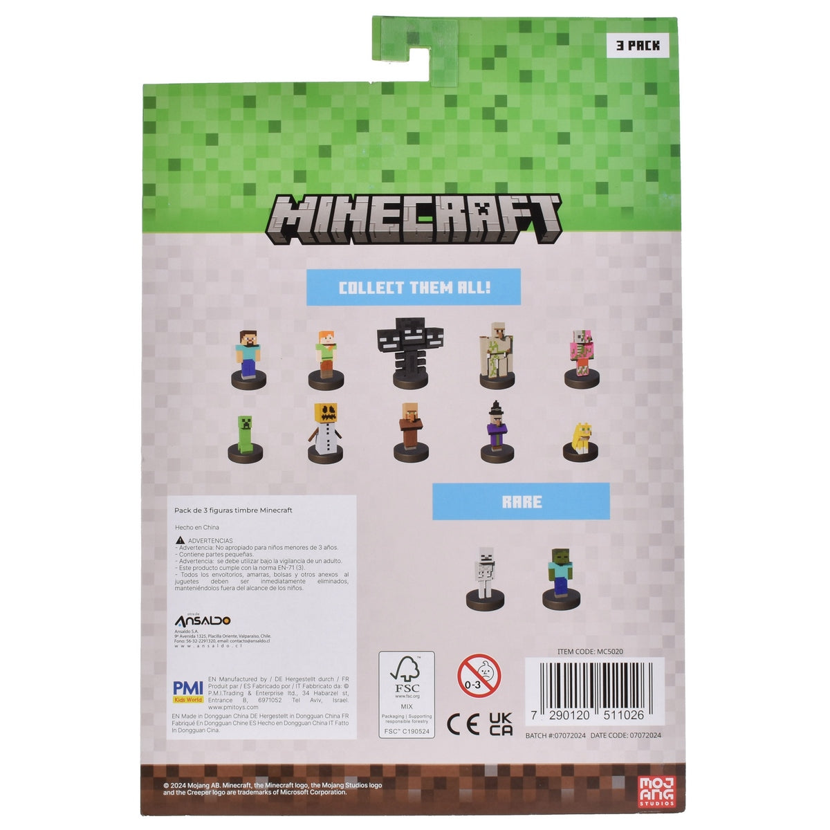 Pack De 3 Figuras Timbre Minecraft - Steve