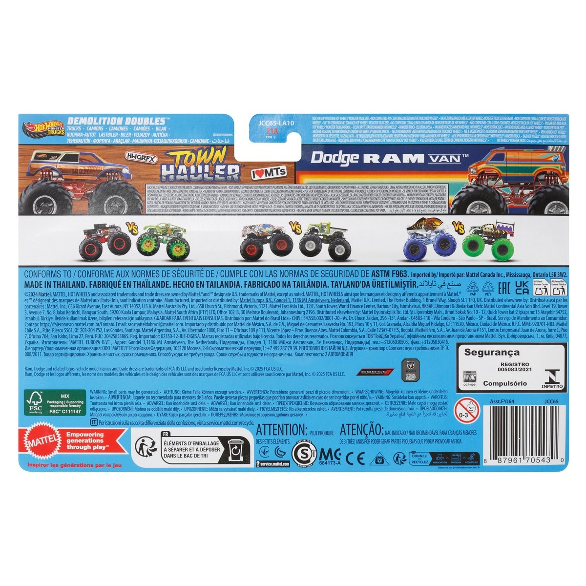 Hot Wheels Monster Trucks Escala 1:64 - Town Hauler Vs Dodge Ram Van