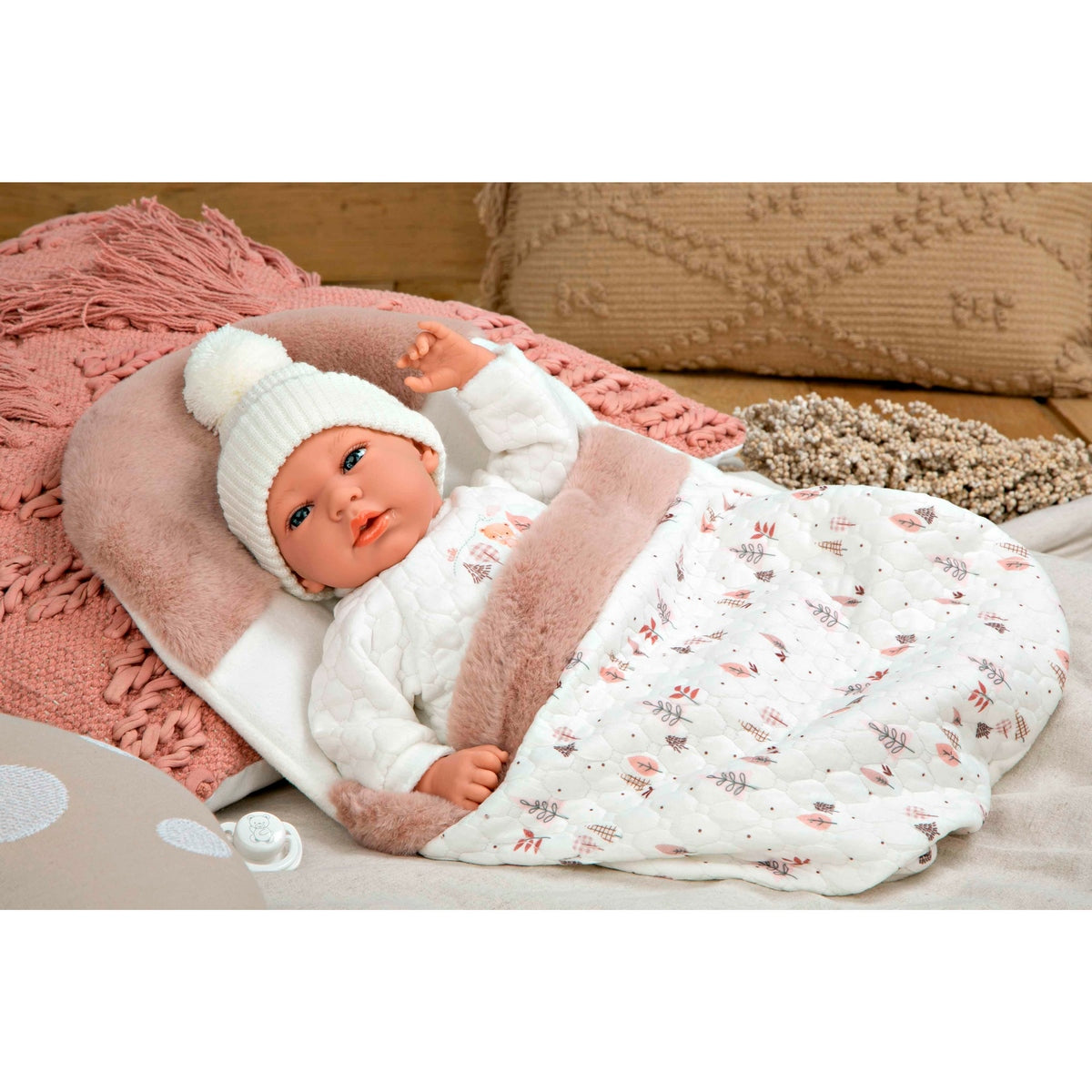 Muñeco De Peso Elegance Andie Rosa C/Saco De Dormir 40 Cm Arias