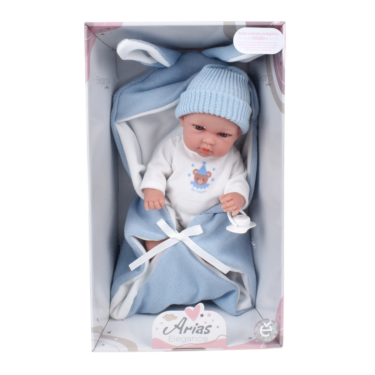 Muñeca Elegance Natal Azul Con Saco De Dormir 30 Cm Arias