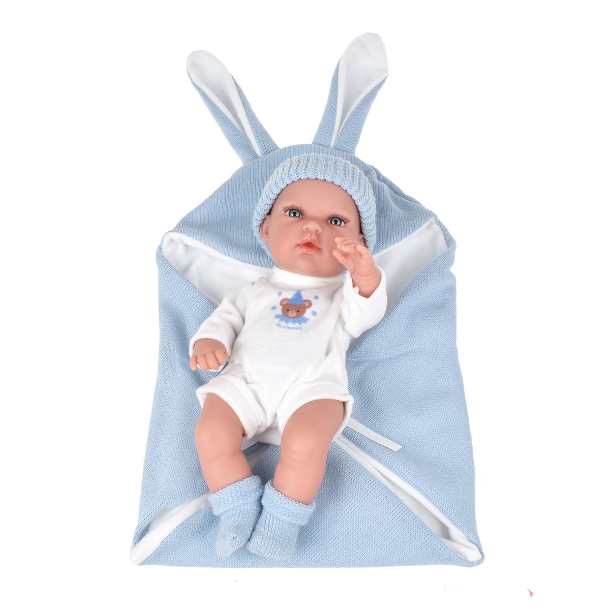 Muñeca Elegance Natal Azul Con Saco De Dormir 30 Cm Arias
