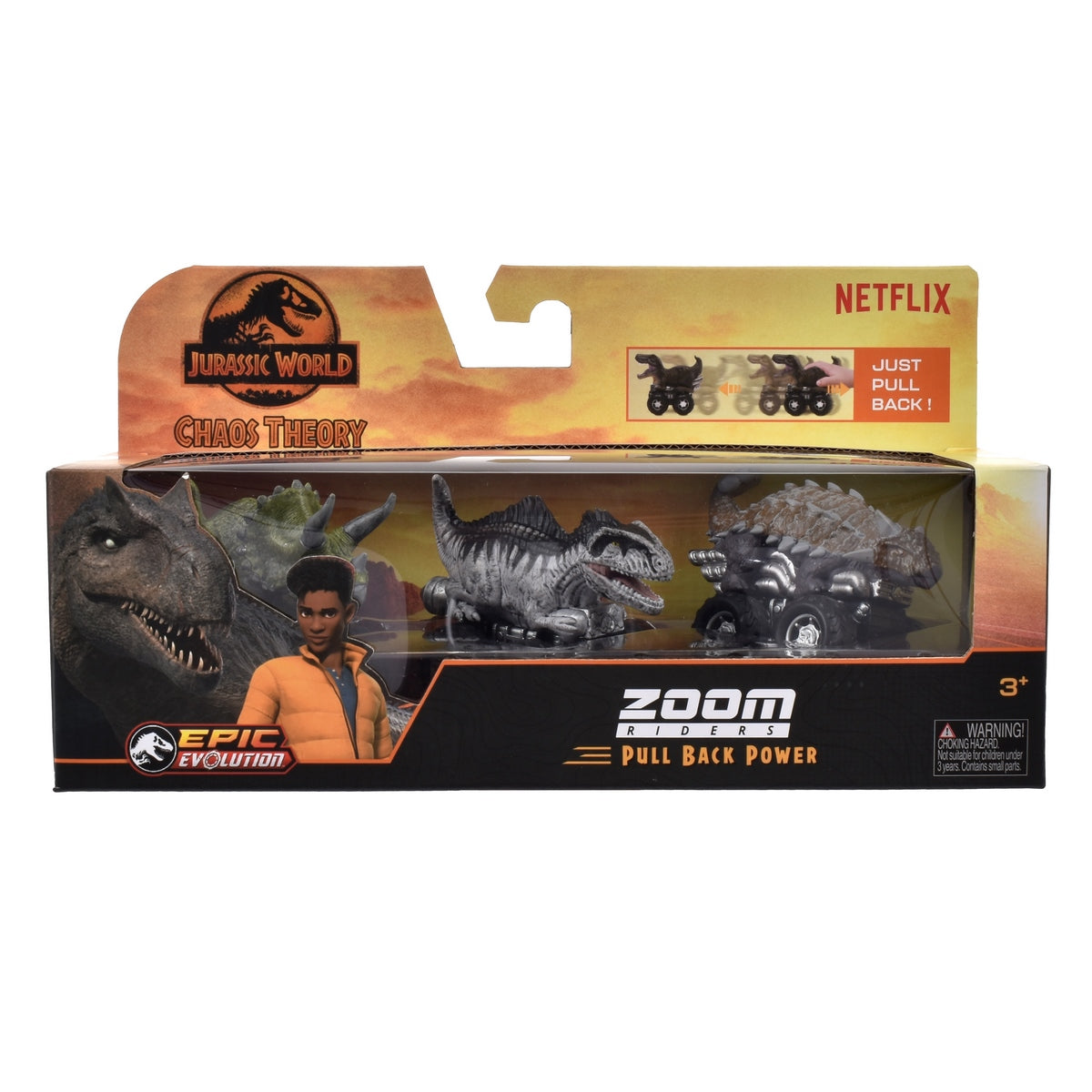 Pack 3 Dinosaurios Vehiculo Pullback Jurassic - Triceratops, Gigantosaurus Y Ankylosaurus