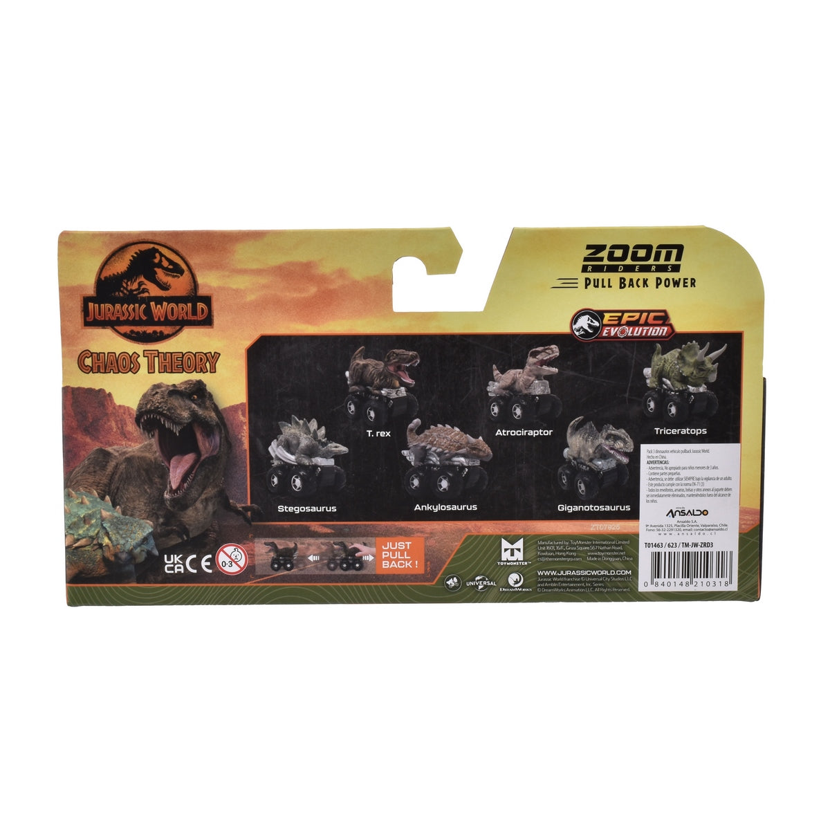 Pack 3 Dinosaurios Vehiculo Pullback Jurassic - Triceratops, Gigantosaurus Y Ankylosaurus