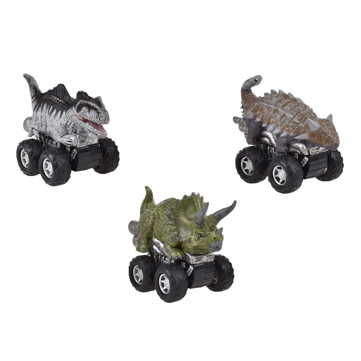 Pack 3 Dinosaurios Vehiculo Pullback Jurassic - Triceratops, Gigantosaurus Y Ankylosaurus