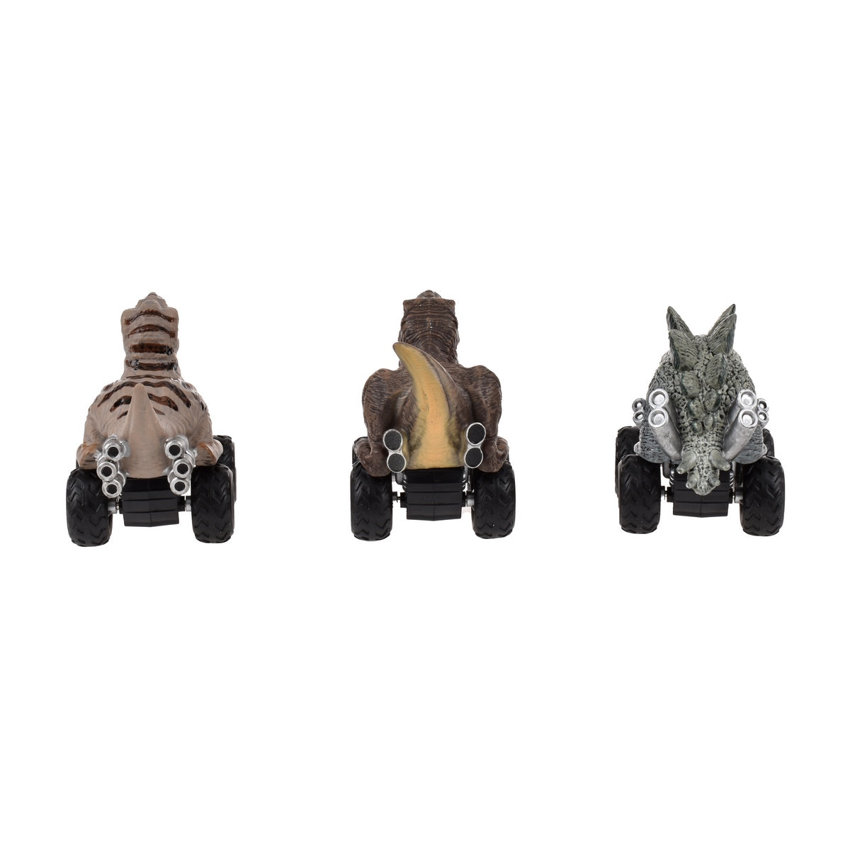 Pack 3 Dinosaurios Vehiculo Pullback Jurassic - Atrociraptor, T.rex Y Stegosaurus