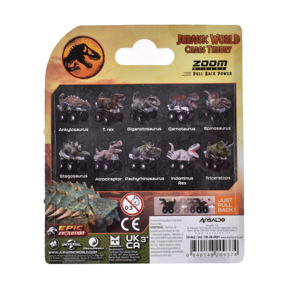 Dinosaurio Vehiculo Pullback Jurassic World - Ankylosaurus