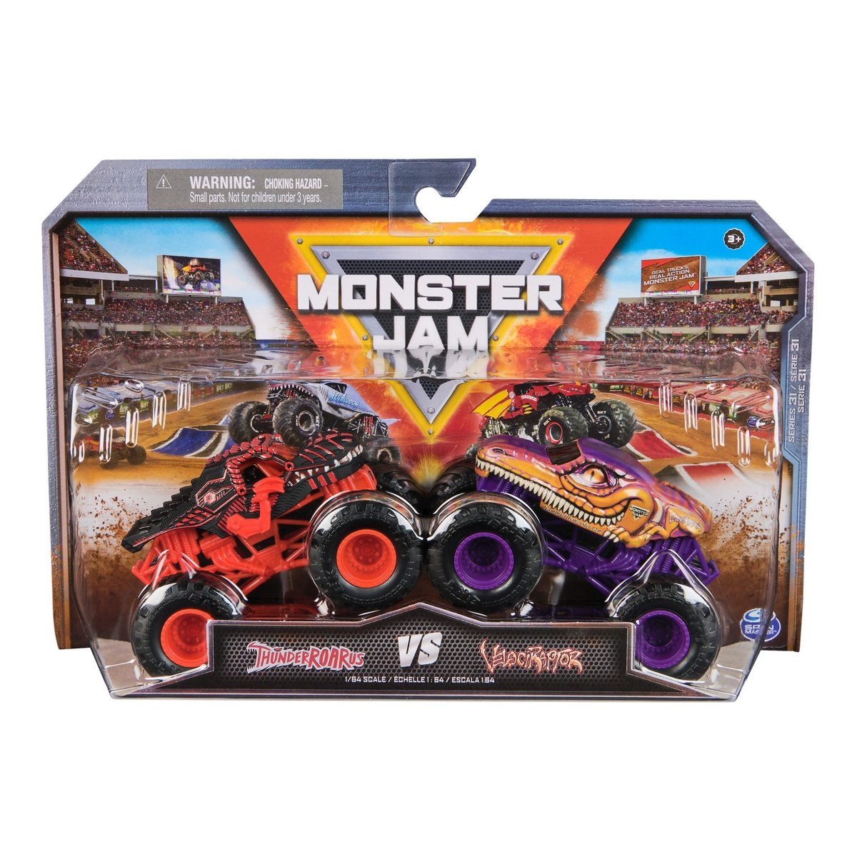 Monster Jam Vehiculos 1:64 Pack 2 - Thunder Roarus V/S Velociraptor