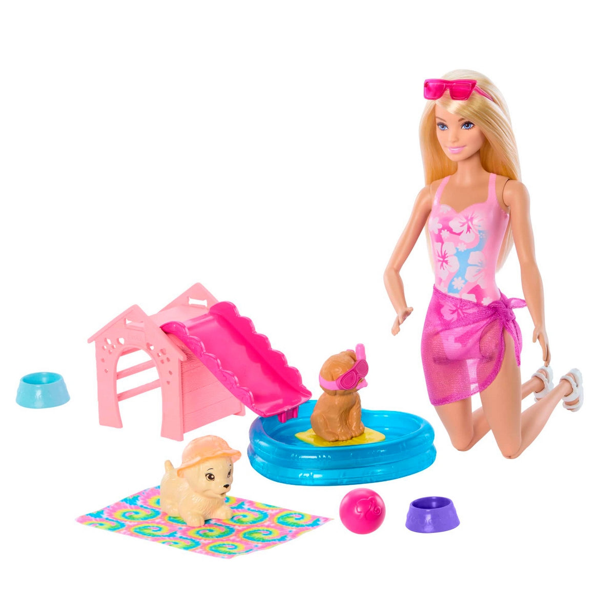 Barbie Set De Juego Fiesta En La Piscina Con Perritos
