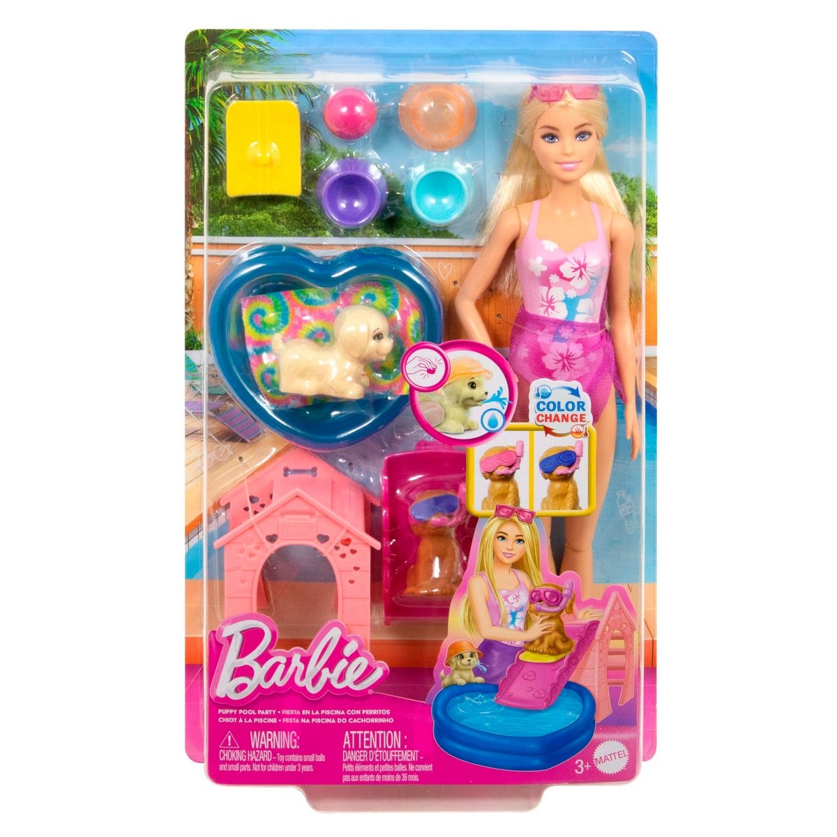 Barbie Set De Juego Fiesta En La Piscina Con Perritos