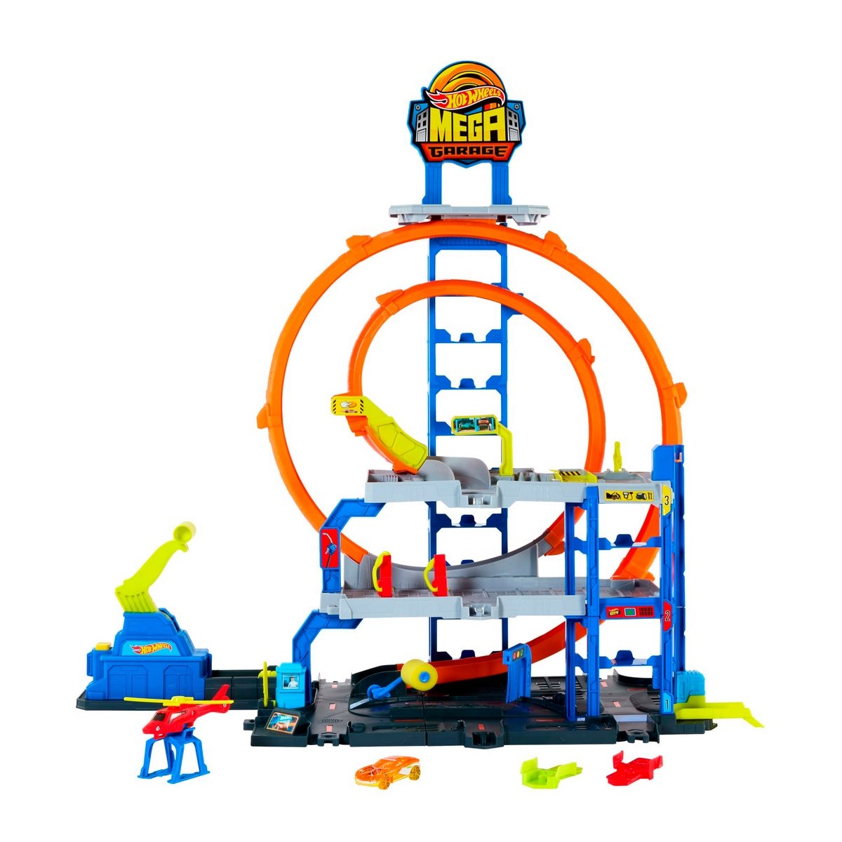 Hot Wheels Mega Garage Con Elevador Y Helicóptero