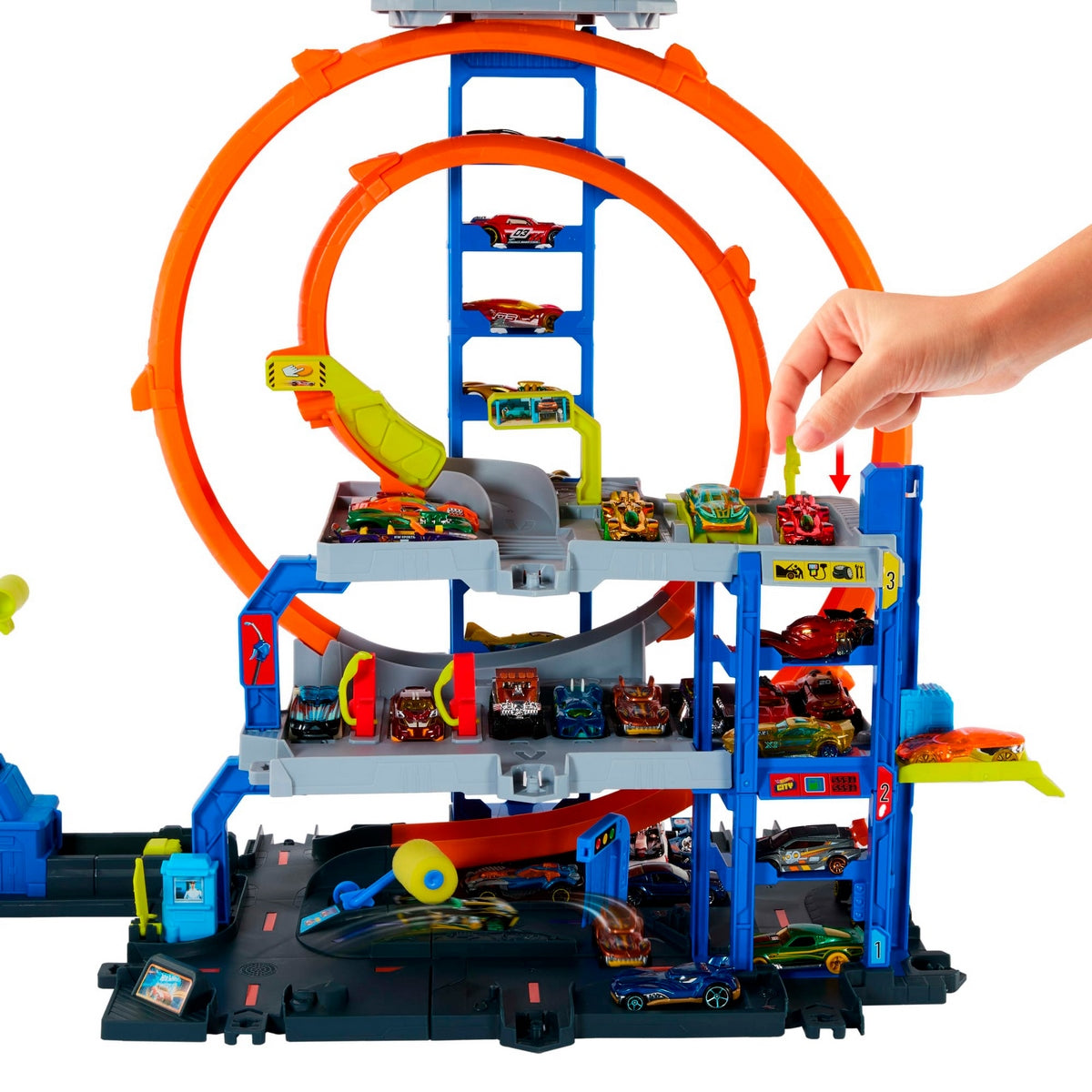 Hot Wheels Mega Garage Con Elevador Y Helicóptero