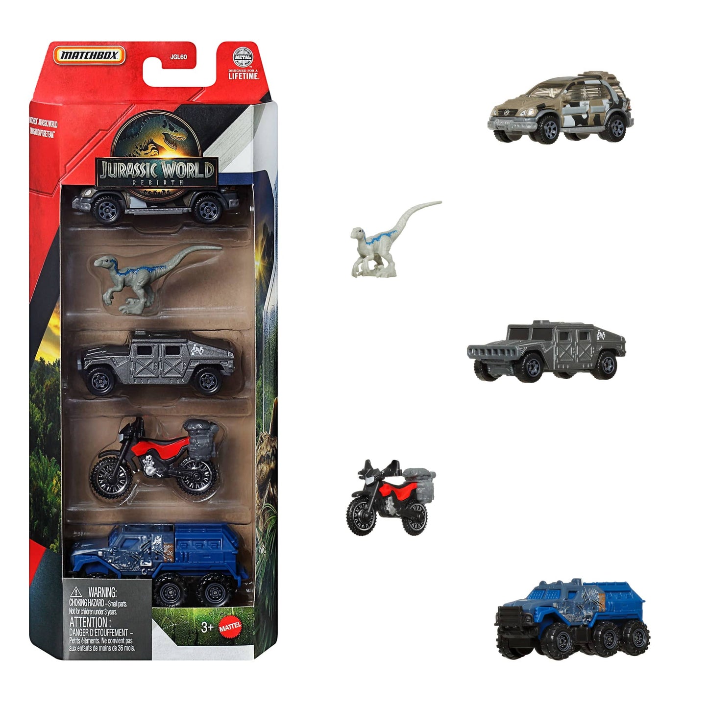 Matchbox Jurassic World Auto Básico Paquete De 5 - Motocicleta