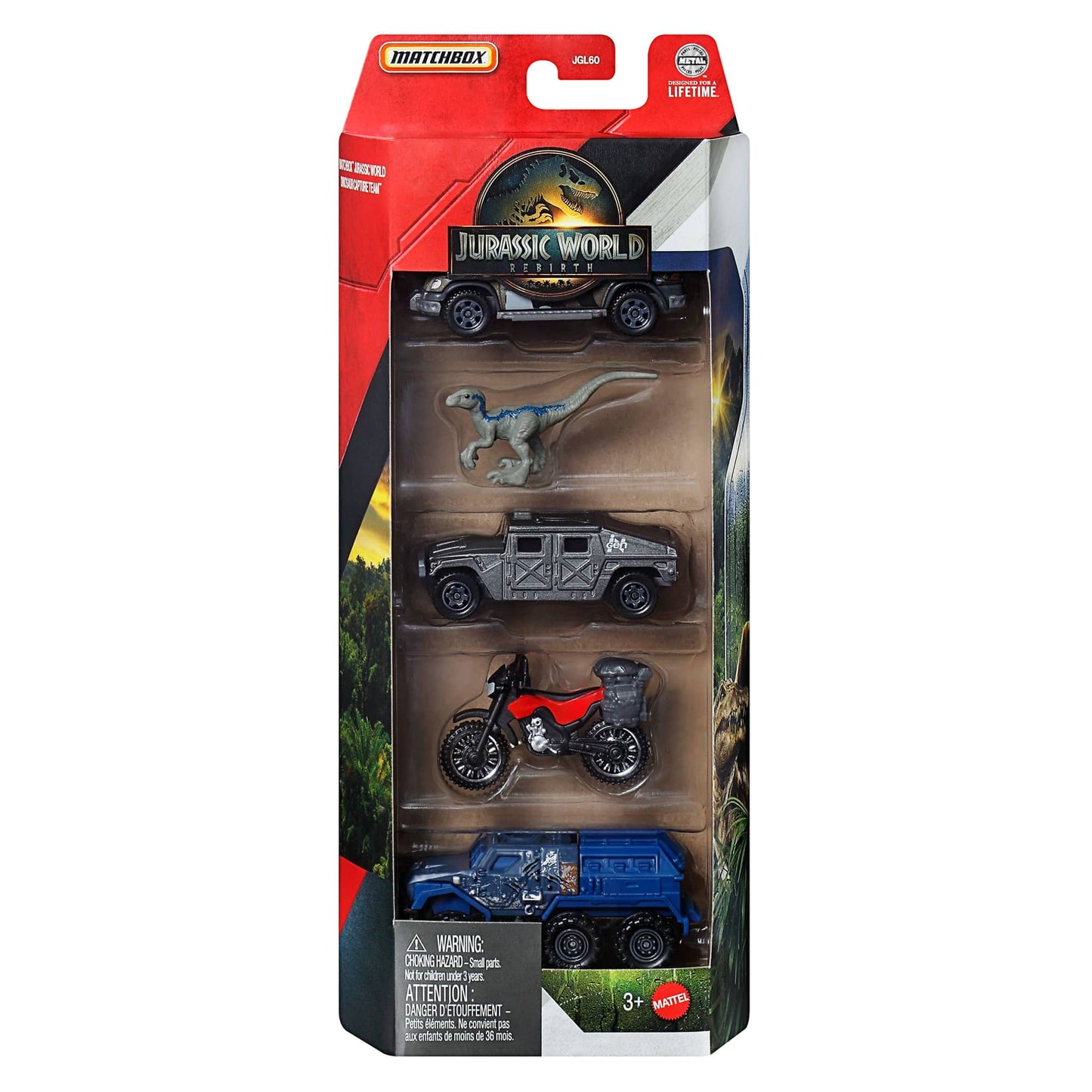 Matchbox Jurassic World Auto Básico Paquete De 5 - Motocicleta