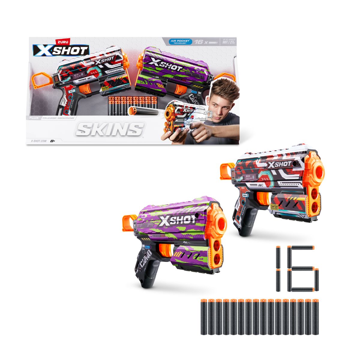 Pack 2 Lanza Dardos Flux Skins Con 16 Dardos X-Shot