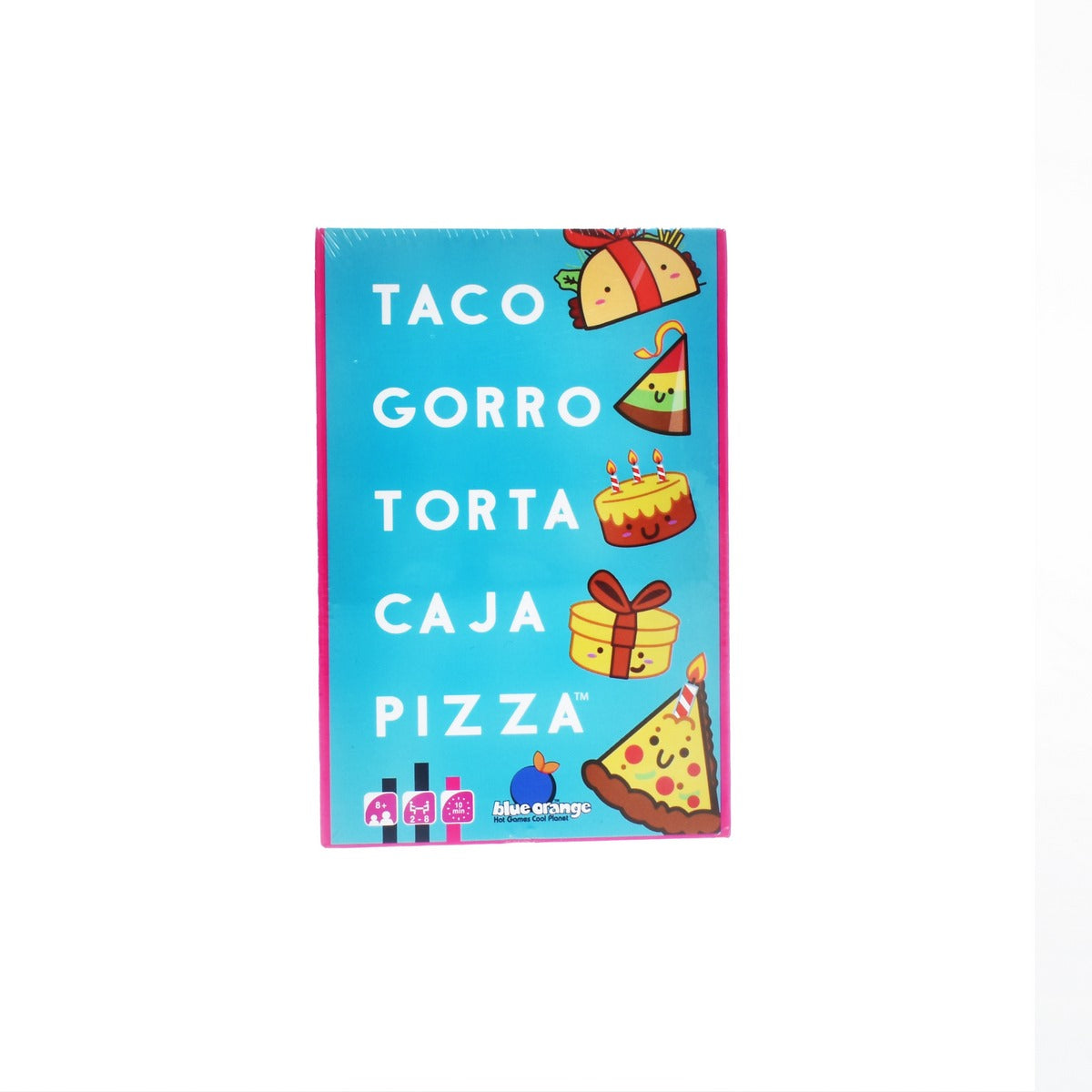 Juego de mesa Taco Gorro Torta Caja Pizza con caja azul y dibujos coloridos