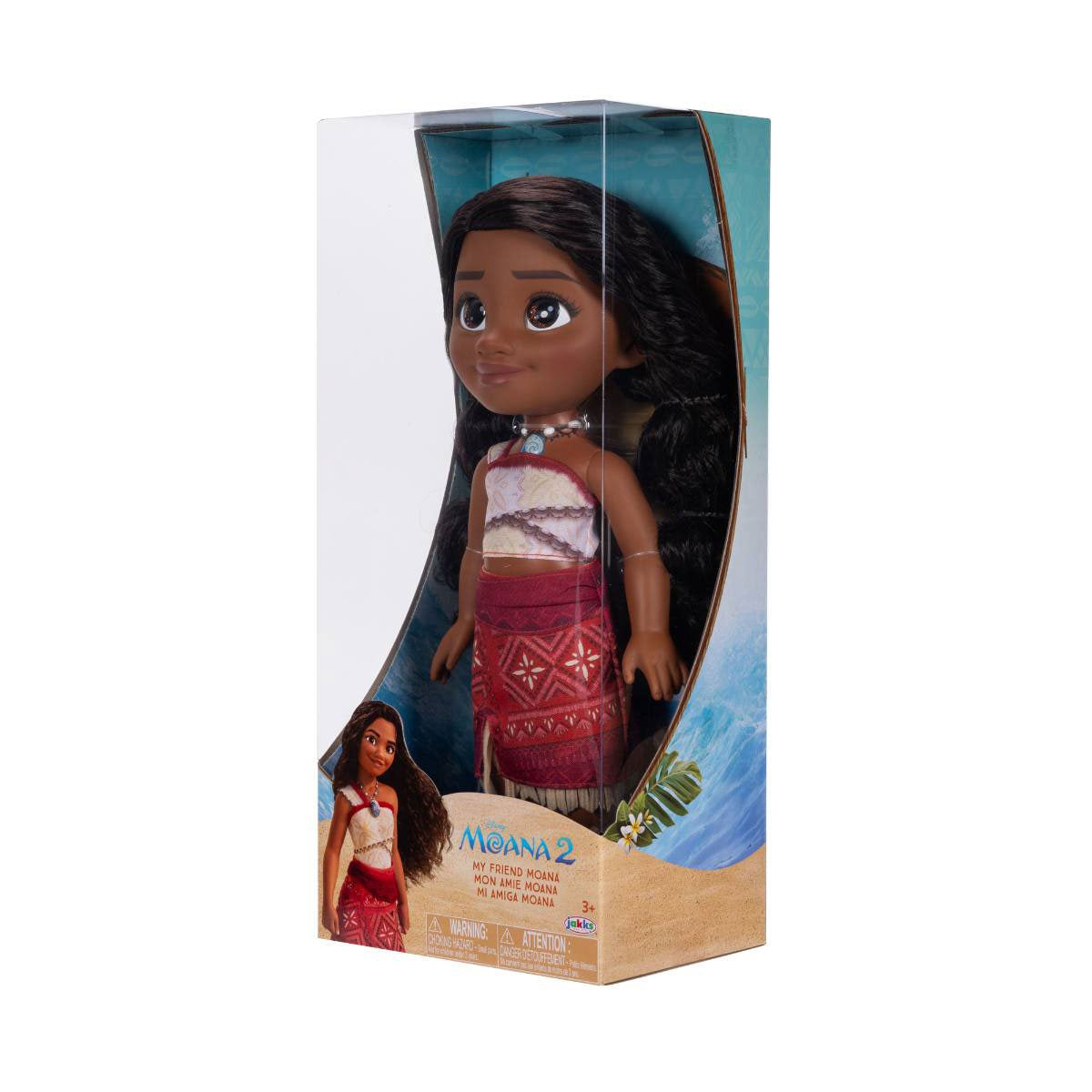 Muñeca Moana My Friend Moana Disney mostrada en empaque con diseño marino