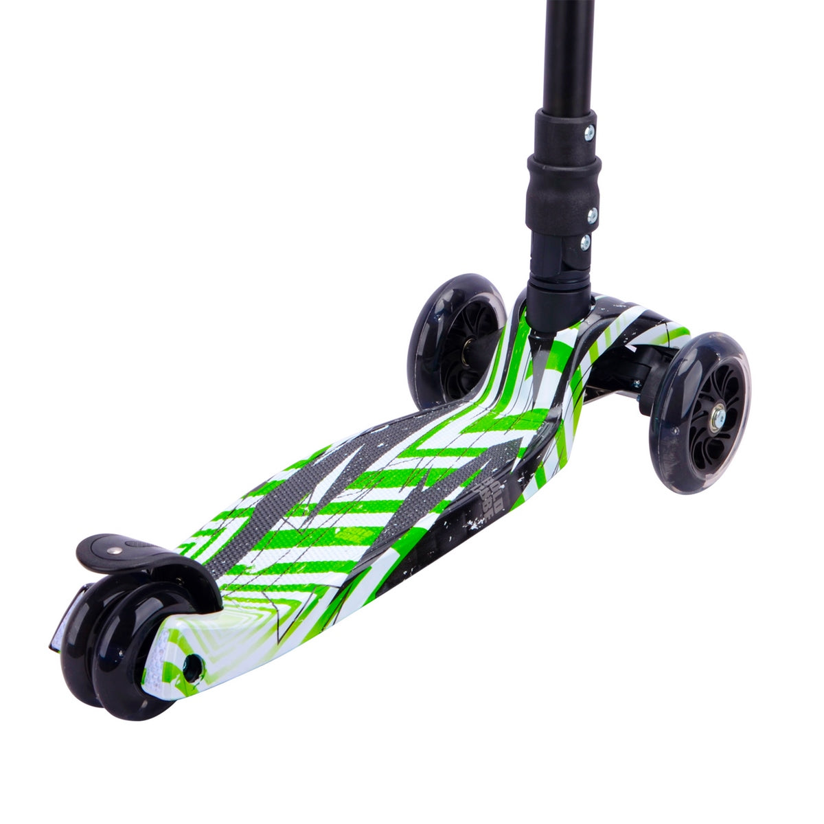 Vista inferior y lateral del scooter Triscooter Boldcube con freno trasero