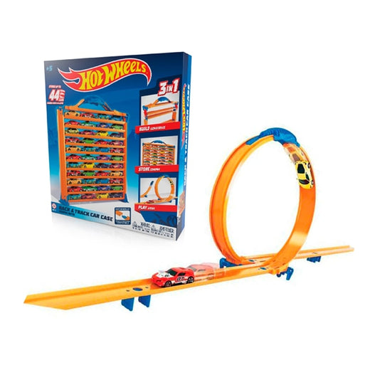 Hot Wheels 3 En 1 - pista rack guarda hasta 44 autos